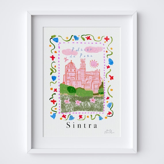 Pena Palace Portugal Poster - Colourful Sintra Landmark Art Print - Romantic Portuguese Castle Wall Art - Iconic Portugal Travel Decor Gift