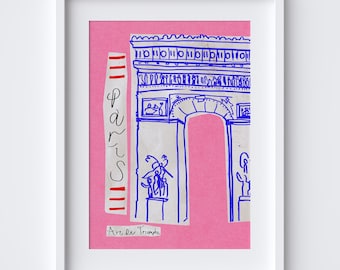 Arc de Triomphe Art Print - Paris Monument Travel Print - Champs-Élysées Wall Art - French Home Decor - Digital Download - Pink Version