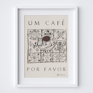 Portuguese Coffee Art Print - Portugal Travel Poster - Portuguese Trip Wall Art Gift - Cafe Tiles Table Design Azulegos - DIGITAL DOWNLOAD image 1