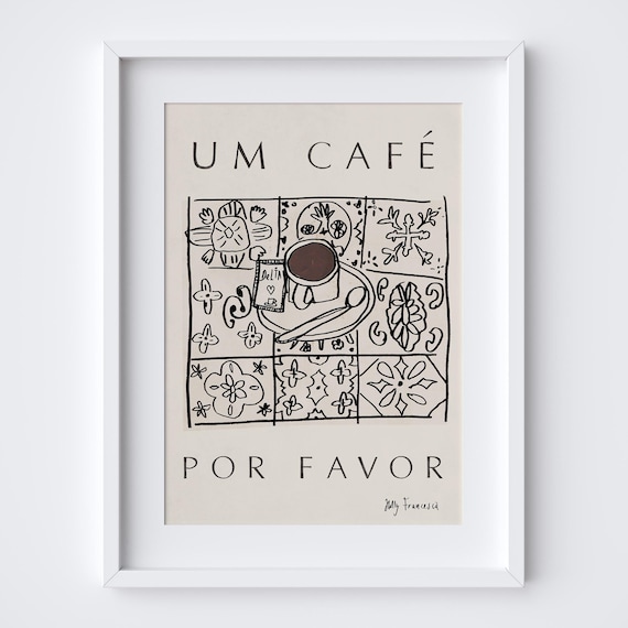 Portuguese Coffee Art Print - Portugal Travel Poster - Portuguese Trip Wall Art Gift - Cafe Tiles Table Design Azulegos - DIGITAL DOWNLOAD