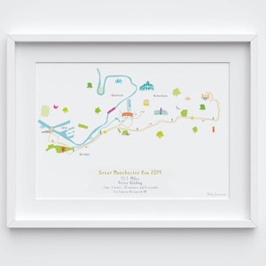Impression artistique de la carte du circuit du semi-marathon du Great Manchester Run (personnalisation incluse)
