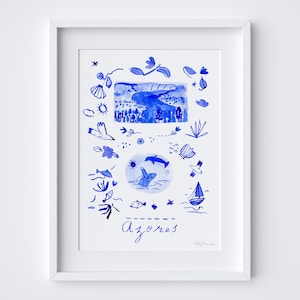 Reisposter Azoren - eiland So Miguel Art Print - Portugese tegelstijl 'Azulejo' schilderij - Portugal reiscadeau - muurkunst Azoren