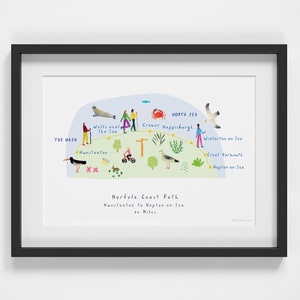 Norfolk Coast Path Art Print - Carte de l’itinéraire - Cadeau pour cyclistes, randonneurs ou coureurs - Promenade côtière de Hunstanton à Hopton-on-Sea
