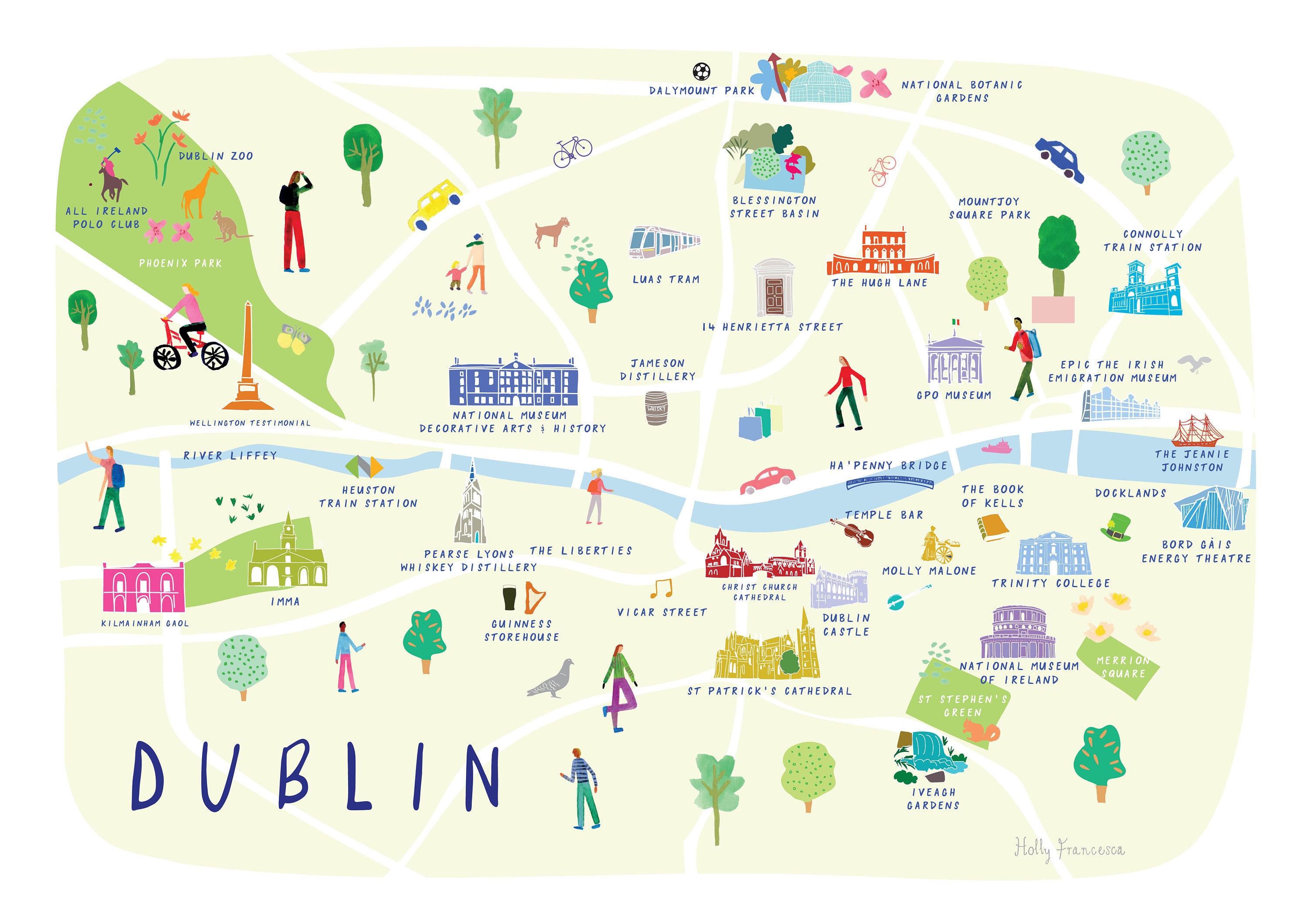 Map of Dublin City Republic of Ireland Illustrated Art Etsy UK