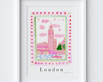 Póster del Big Ben de Londres - Impresión artística con escena icónica del Támesis - Arte moderno del Reino Unido - Arte mural turístico de Londres - Regalo de recuerdo británico