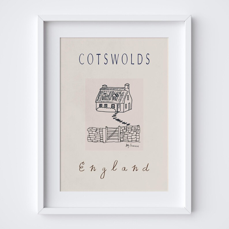 Cotswolds Cottage Art Print - the Cotswolds Travel Poster - Traditional ...