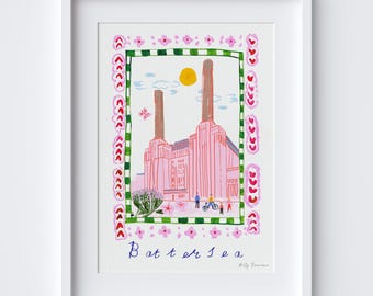 Battersea Power Station Art Print – South West London Poster - Heritage-Inspired Patterned Landscape - River Thames Wandsworth SW11 Wall Art