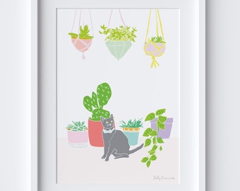 Cat and Cactus Art Print