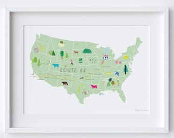 Personalised Route 66 Art Print - USA- Gift for Travel - Road Trip Route Map
