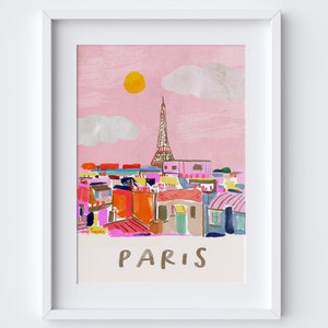 Toits de Paris et ciel rose - impression de voyage monument français - impression d'art parisienne - art mural tour Eiffel France