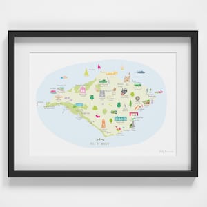 Impresión artística del mapa de la Isla de Wight / Póster de la isla del Reino Unido / Arte mural costero ilustrado / Decoración con mapa de viajes británico / Regalo de la Isla de Wight