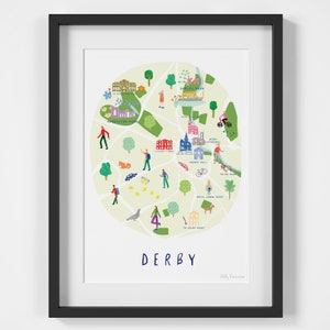 Carte de Derby City, Derbyshire - Illustrated Art Print