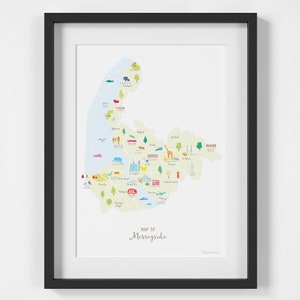 Carte du Merseyside Impression artistique | Affiche Liverpool et Wirral | Art mural carte du comté du Royaume-Uni | Déco de voyage du nord-ouest de l'Angleterre