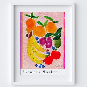 Farmers Market Food Produce Art Print - Watercolour Pastel Poster - Fruit & Vegetables - Kitchen Poster - Natural Art