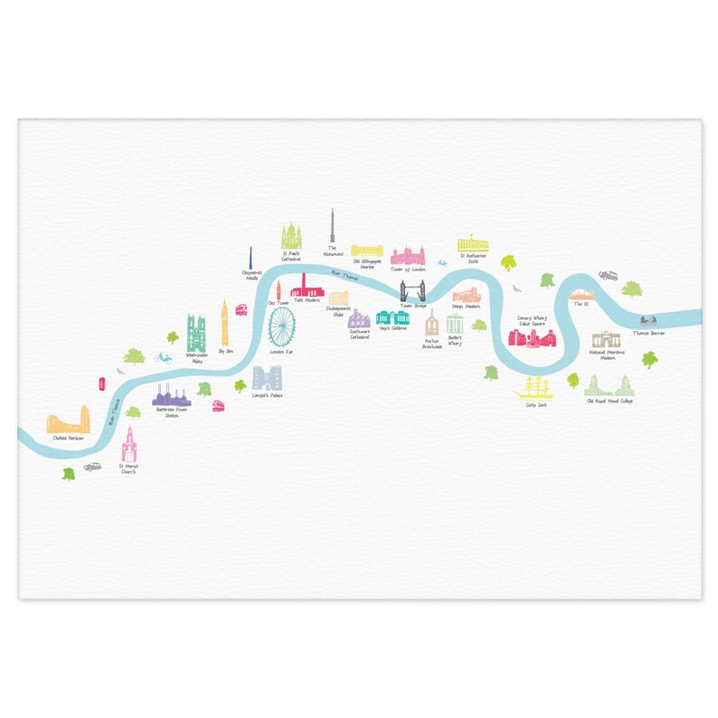 Themse London Karte Themse Barriere zu Chelsea Kunstdruck | Etsy