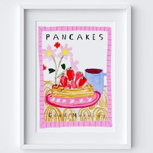 Good Morning Pancakes Art Print - Mixed Media Watercolour Collage - Breakfast Brunch Kitchen Poster - Food Art