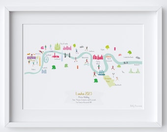 London Running Map Art Print (Personalisation Included) - Marathon finisher gift - Runner's Milestone Art - London Running Route Poster