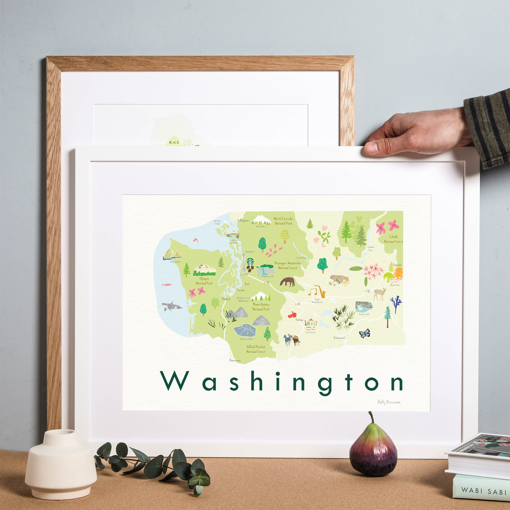 Map of Washington State Art Print | Illustrated USA Travel Poster ...