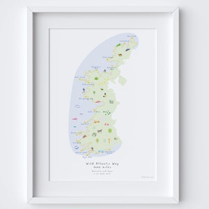 Personalised Wild Atlantic Way Route Art Print Kaart - Road Trip Route - Cadeau voor Reizen - Routekaart