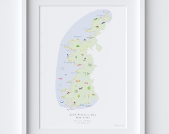 Personalised Wild Atlantic Way Route Art Print Map - Road Trip Route - Gift for Travel - Route Map