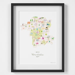 Kaart van Worcestershire Art Print