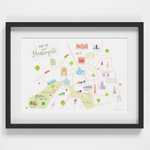 Mapa de Harrogate Impressão de arte - Mapa da cidade de North Yorkshire - Cartaz de viagem de Harrogate Yorkshire - Memórias e marcos de presente personalizáveis