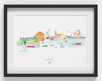 Suffolk County Skyline Landscape Landmarks Art Print