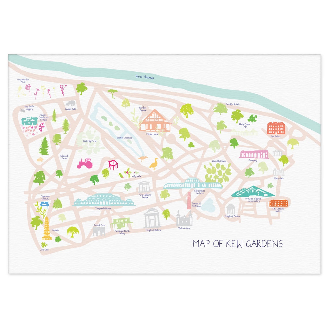 Map of Kew Gardens London Art Print Etsy UK