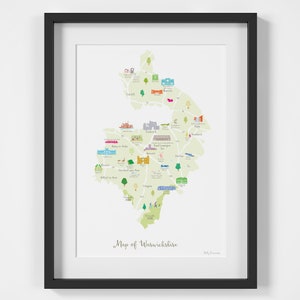 Karte von Warwickshire Art-Print - Warwickshire Reise-Plakat - Mittel-England County Karte Wandkunst
