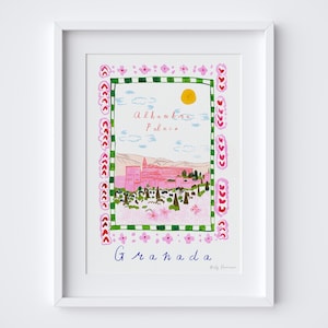 The Alhambra Poster - Granada, Spain Scene Art Print - Iconic Spanish Landmark Travel Print - Andalusia Art - Europe Trip Travel Gift Memory