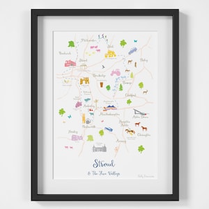 Kaart van Stroud en de vijf valleien Art Print - Cotswolds Travel Poster - Gloucestershire cadeau