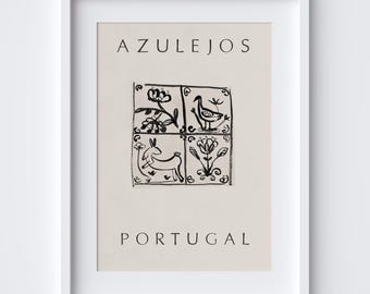 Portugisische Fliesen Kunstdruck - Portugal Reise Druck - Azulegos Zeichnung Wandkunst - Lissabon Porto Wohnkultur - Digital Download Reise Poster