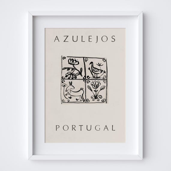 Portuguese Tiles Art Print - Portugal Travel Print - Azulegos Drawing Wall Art - Lisbon Porto Home Decor - Digital Download Travel Poster