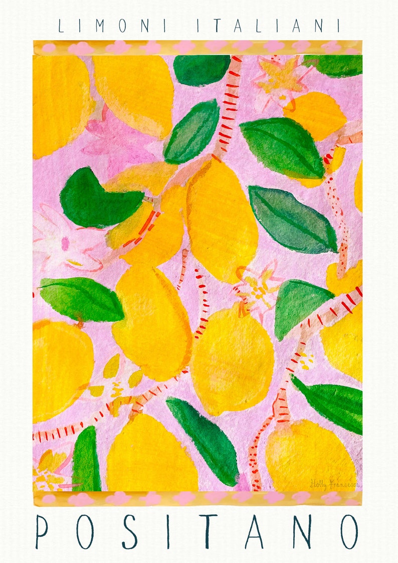 Positano Lemons Art Print Watercolour Painting Food Fruit Produce Art Limoni Italiani Italy Italian Lemonade Kitchen Poster image 3