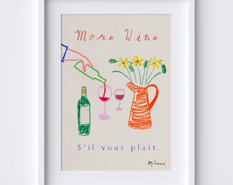Französischer Wein Küche Poster - Vin Kunstdruck - Digitaler Download - Frankreich Vineyard Reisegeschenk