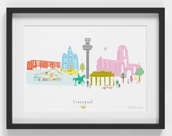 Liverpool Skyline Cityscape Landmarks Art Print
