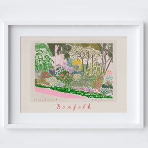 Sheringham Park Norfolk Painted Scene - Floral Facades Landmark Print - Travel Art Poster - North Norfolk Painting Landscape