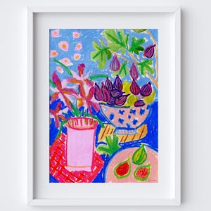 Fresh Figs Art Print - Bowl of Figs Table Scene Poster - Fruit Produce Watercolour Pastel - Kitchen Poster - Figos