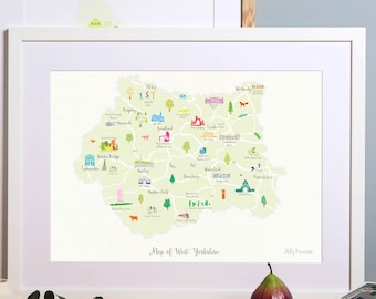 West Yorkshire Map Art Print | Illustrated County Poster | Northern England Wall Art | Yorkshire Gift | Local Map Home Decor