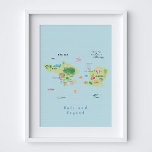 Bali & Beyond Map Art Print – Bali and Lombok Illustrated Poster – Tropical Travel Wall Art – Indonesia Islands Gift – Coastal Decor