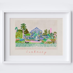 Der Botanische Garten der Universität von England Kunstdruck | 'Embryon's Wahrzeichen Poster | Englischer botanischer Garten, Kunst | Glashaus Szene
