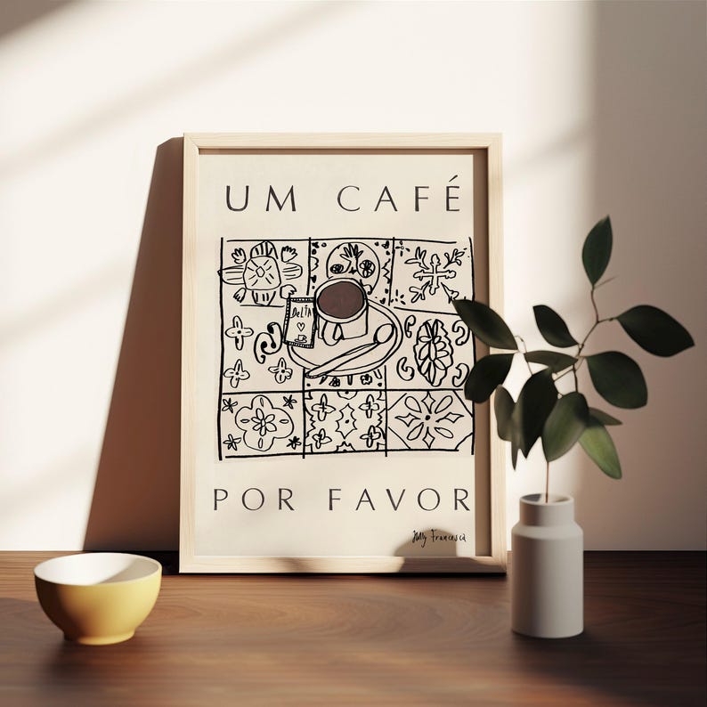 Portuguese Coffee Art Print - Portugal Travel Poster - Portuguese Trip Wall Art Gift - Cafe Tiles Table Design Azulegos - DIGITAL DOWNLOAD image 6