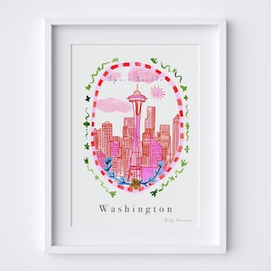 Póster de Space Needle Seattle: impresión artística icónica del horizonte de Seattle, estado de Washington, EE. UU., lugar de interés del noroeste del Pacífico, arte mural de viajes a Seattle