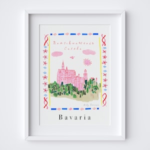 Neuschwanstein Castle Poster - Bavaria Scene Art Print - Iconic German Landmark Travel Print - South Germany Alps Viewpoint - Magical Castle