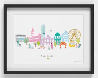 Manchester Skyline Cityscape Landmarks Art Print