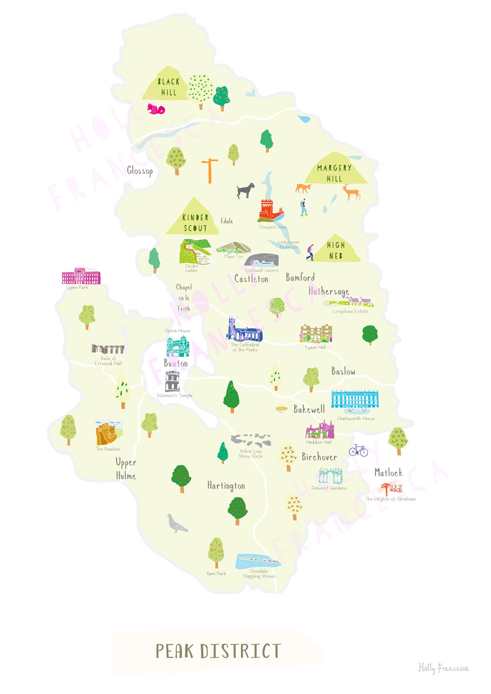 Peak District National Park Map Art Print Etsy UK