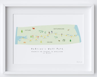 Hadrian's Wall Path Art Print - Gift for Hiker - Route Map - Gift for Climber