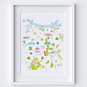 Kaart van Putney, Southfields, Earlsfield & Wandsworth Art Print - reisposter South West London - kaartprint SW Londen - rivier de Theems muurkunst