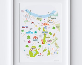 Map of Putney, Southfields, Earlsfield & Wandsworth Art Print