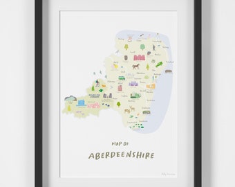 Map of Aberdeenshire Art Print - Wall Art - Travel Poster - Scotland - Scottish - Cairngorms National Park